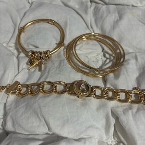 ✨ BUNDLE SET ✨ 3 Gold Charm Bracelet Sets | Initial “A” & Minimalist Stacks